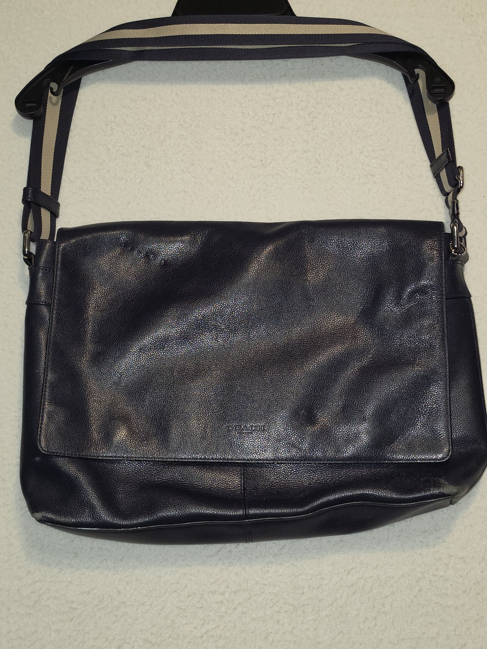 Midnight Calf Leather Messenger Bag - Navy Blue - Coach